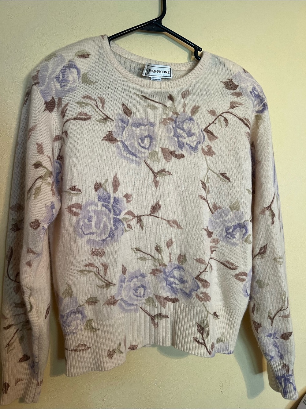Evan Picone Cream Crewneck Sweater with Lavender Floral Print